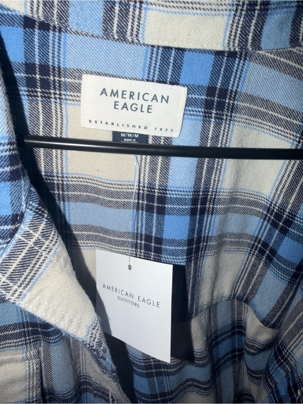 American Eagle Blue & White Plaid Flannel Shirt - Picture 2 of 2